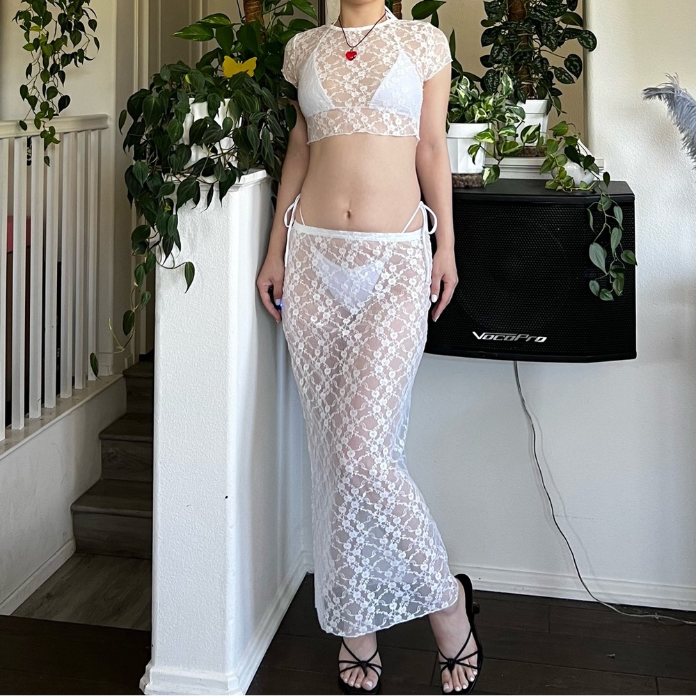 🤍White Sheer Floral Lace Fairy Set🤍